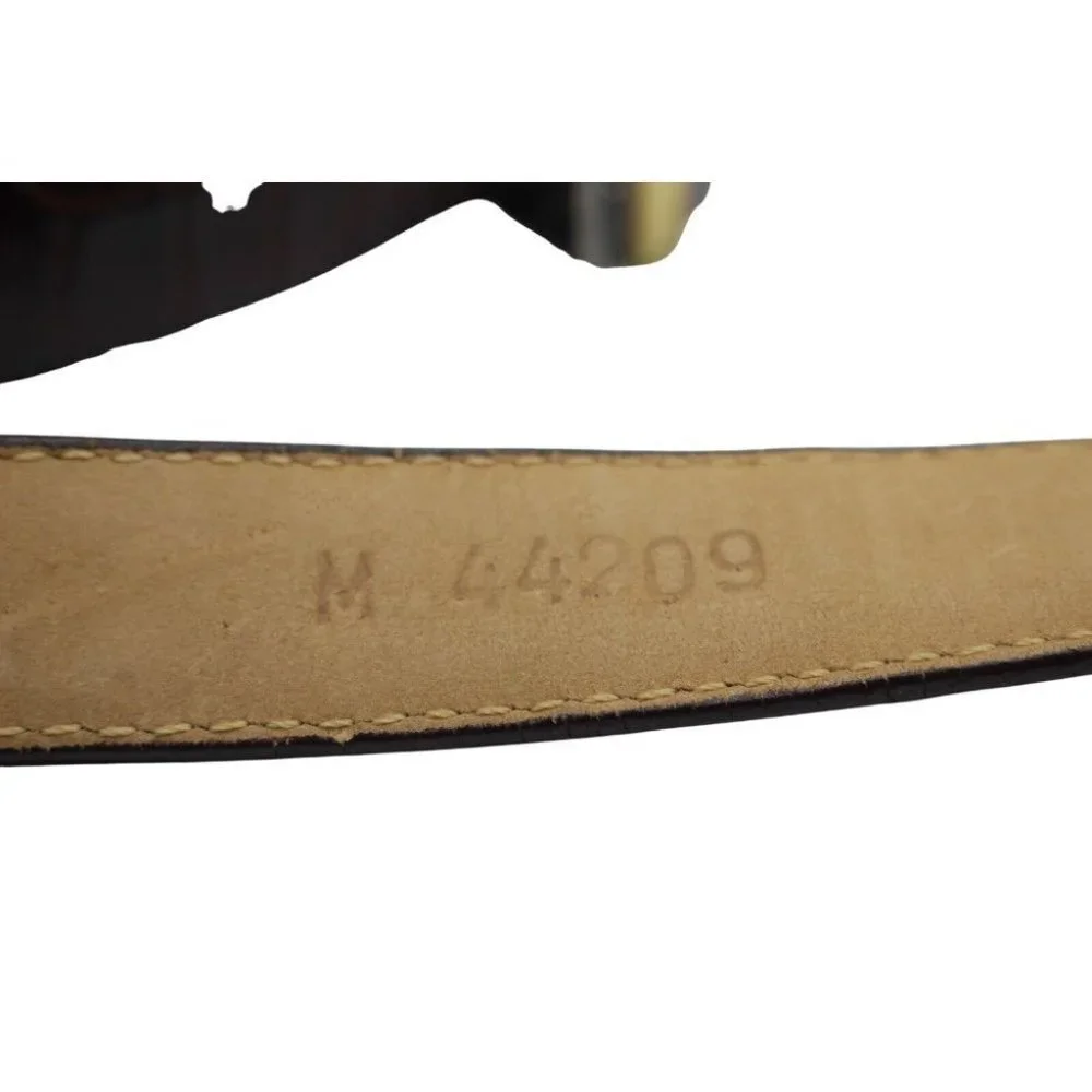 Brighton Brown Croc Grain Leather Silver Gold Hinged Belt #44209 Size M